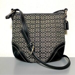Coach Soho Mini C Jacquard and Black Leather Crossbody Swing Pack Bag